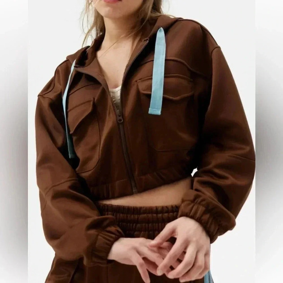 BDG Urban Outfitters Raina Brown Cropped Jacket Hooded XL *no drawstring - Picture 10 of 10